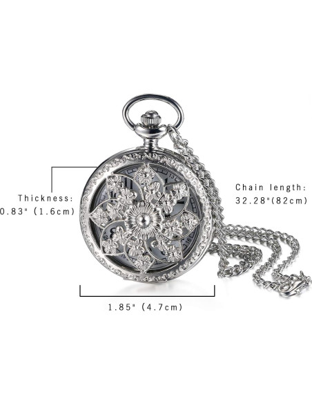 Reloj de bolsillo JewelryWe con flor de camelia y cadena 82 cm