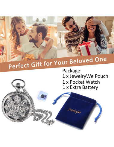 Reloj de bolsillo JewelryWe con flor de camelia y cadena 82 cm