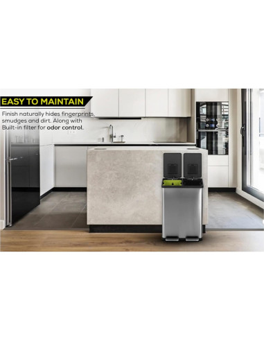 Cubo de Basura Simpli-Magic 60L Doble Compartimento Acero