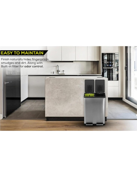 Cubo de Basura Simpli-Magic 60L Doble Compartimento Acero