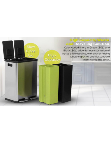Cubo de Basura Simpli-Magic 60L Doble Compartimento Acero