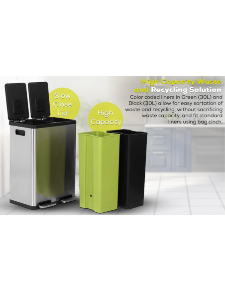 Cubo de Basura Simpli-Magic 60L Doble Compartimento Acero
