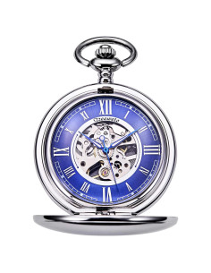 Reloj de bolsillo TREEWETO mecánico con cadena y dial azul
