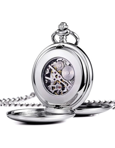 Reloj de bolsillo TREEWETO mecánico con cadena y dial azul