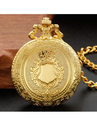 Reloj de bolsillo Gold Shield para hombres con cadena