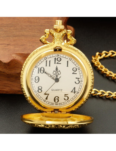 Reloj de bolsillo Gold Shield para hombres con cadena