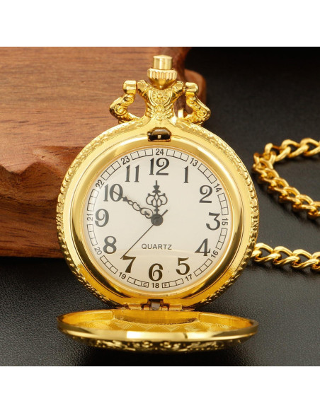 Reloj de bolsillo Gold Shield para hombres con cadena