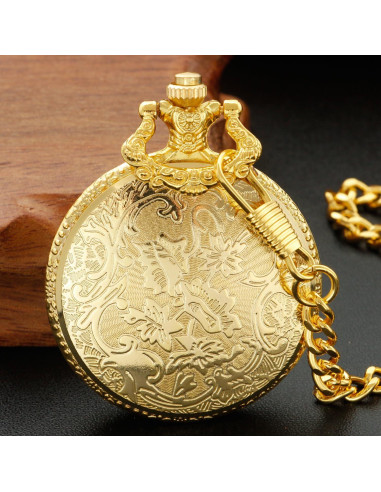 Reloj de bolsillo Gold Shield para hombres con cadena