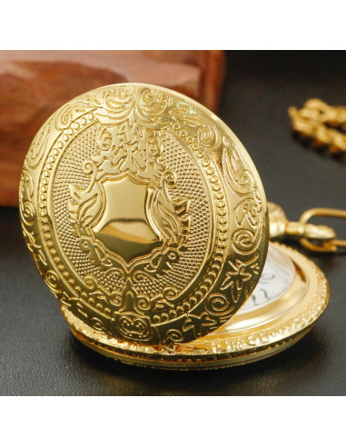 Reloj de bolsillo Gold Shield para hombres con cadena