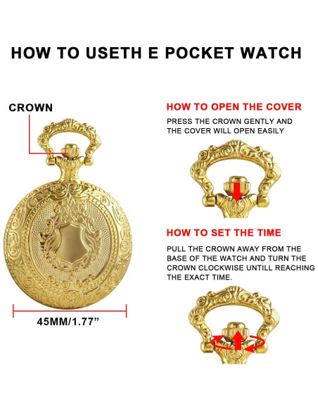 Reloj de bolsillo Gold Shield para hombres con cadena