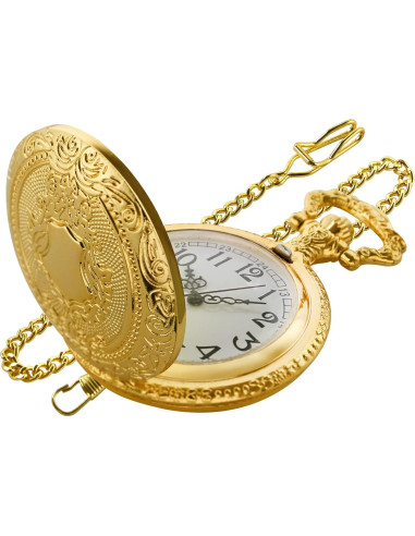 Reloj de bolsillo Gold Shield para hombres con cadena