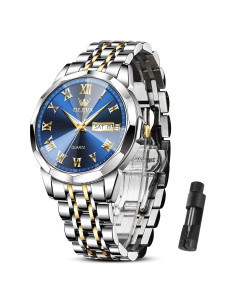 Reloj OLEVS para hombres de lujo con dial azul y acero