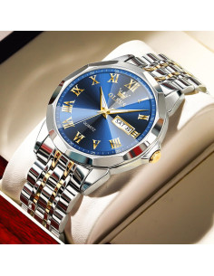 Reloj OLEVS para hombres de lujo con dial azul y acero 2