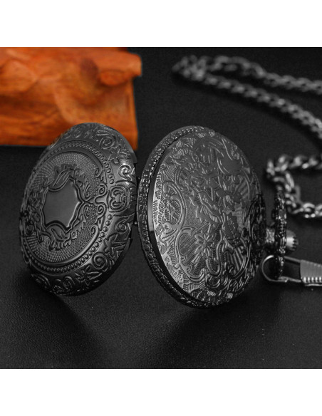 Reloj de bolsillo Black Shield para hombres con cadena