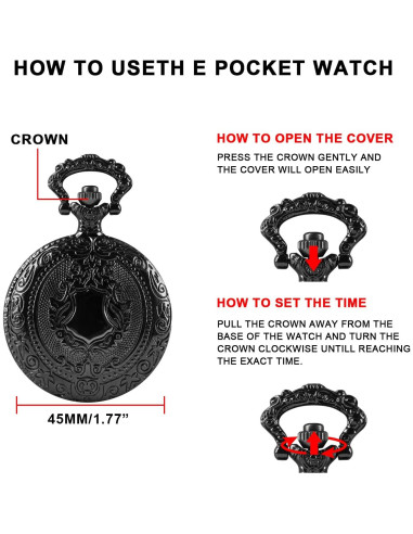 Reloj de bolsillo Black Shield para hombres con cadena