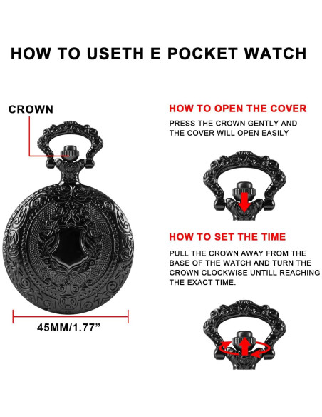 Reloj de bolsillo Black Shield para hombres con cadena