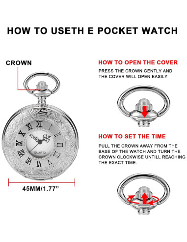 Reloj de bolsillo SwitchMe plateado con esfera árabe