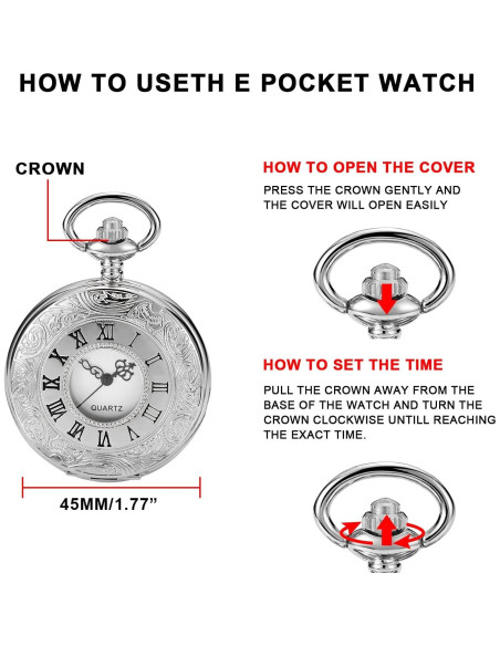 Reloj de bolsillo SwitchMe plateado con esfera árabe