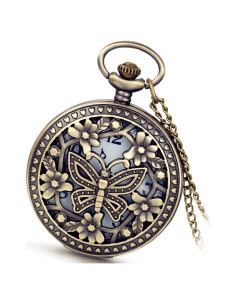 Reloj de bolsillo Avaner retro bronce con flores caladas