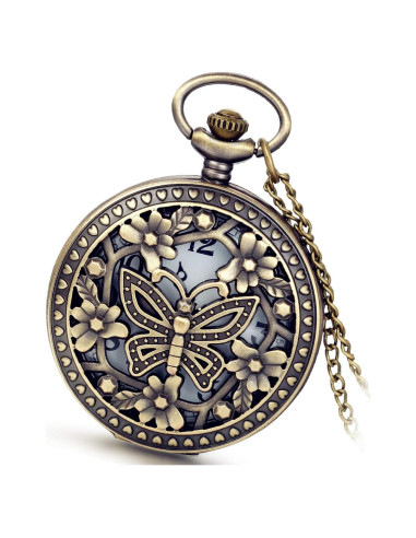 Reloj de bolsillo Avaner retro bronce con flores caladas