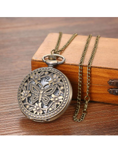 Reloj de bolsillo Avaner retro bronce con flores caladas 2