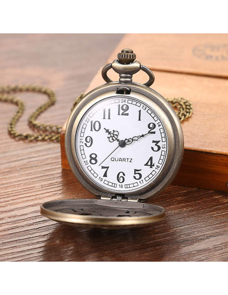 Reloj de bolsillo Avaner retro bronce con flores caladas