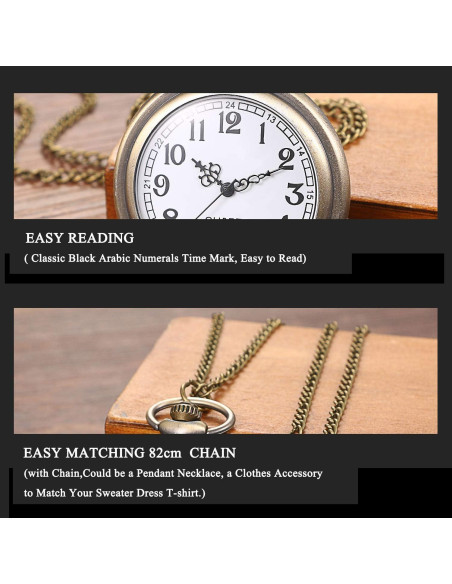 Reloj de bolsillo Avaner retro bronce con flores caladas