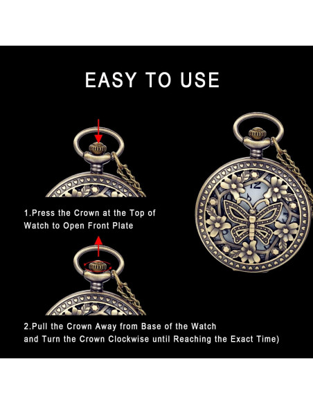 Reloj de bolsillo Avaner retro bronce con flores caladas