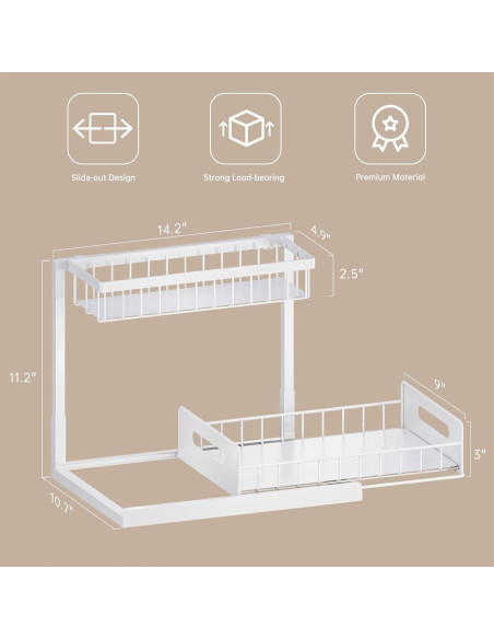 Organizador Bajo Fregadero VUSIGN 2 Paquete Blanco