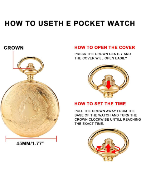 Reloj de bolsillo de cuarzo SwitchMe dorado con cadena