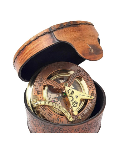 Brass Nautical Reloj de Sol Antiguo en Caja Regalo 9x9 cm