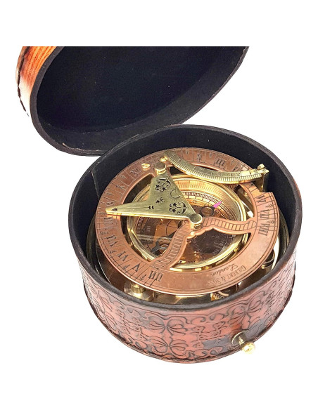 Brass Nautical Reloj de Sol Antiguo en Caja Regalo 9x9 cm