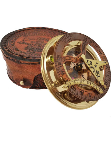 Brass Nautical Reloj de Sol Antiguo en Caja Regalo 9x9 cm