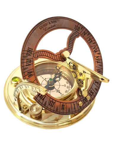 Brass Nautical Reloj de Sol Antiguo en Caja Regalo 9x9 cm