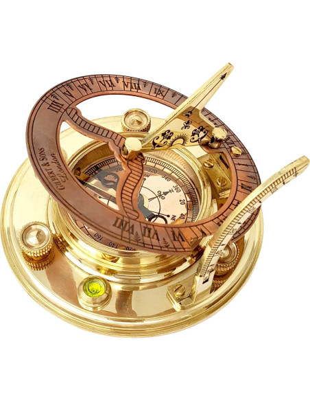 Brass Nautical Reloj de Sol Antiguo en Caja Regalo 9x9 cm
