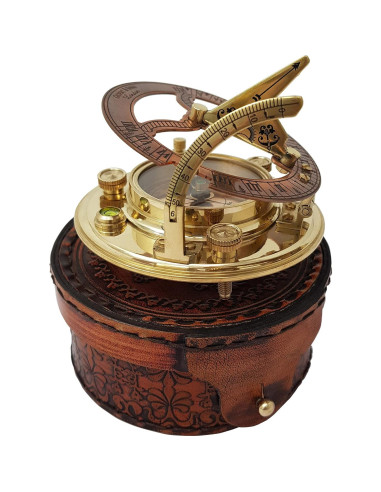Brass Nautical Reloj de Sol Antiguo en Caja Regalo 9x9 cm