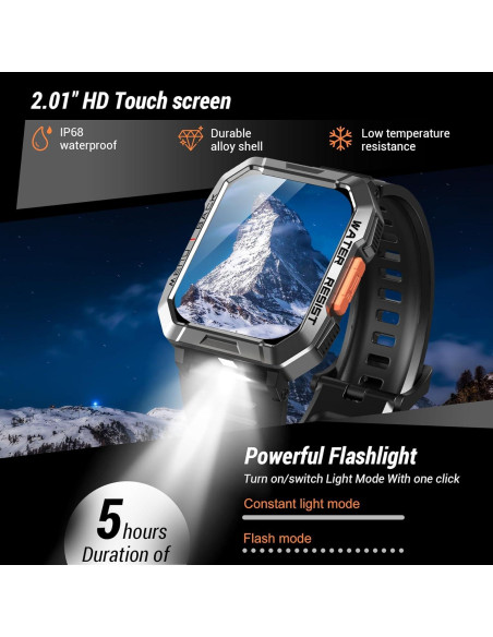 Reloj Inteligente Militar IOWODO W60 2.01'' Bluetooth 100 Días