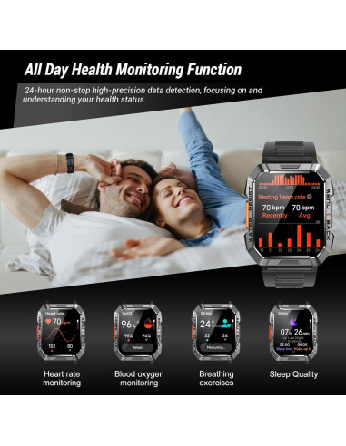 Reloj Inteligente Militar IOWODO W60 2.01'' Bluetooth 100 Días