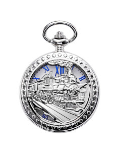 Reloj de bolsillo mecánico TREEWETO tren de vapor plata