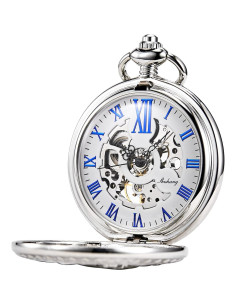 Reloj de bolsillo mecánico TREEWETO tren de vapor plata 2