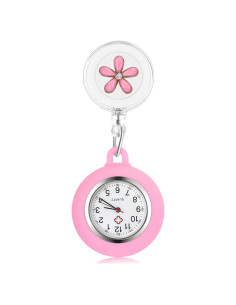 Reloj de solapa Hemobllo rosa para enfermeras retráctil