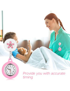 Reloj de solapa Hemobllo rosa para enfermeras retráctil 2