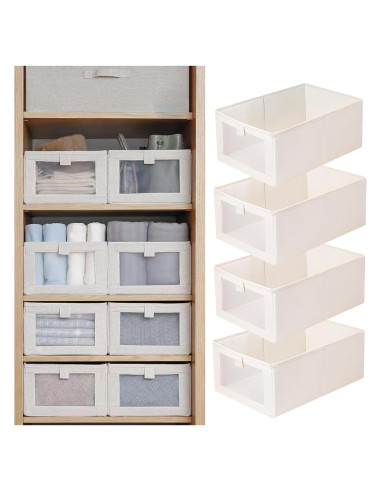 Cestas de Almacenamiento de Lino Pradnel 4 Piezas con Ventana