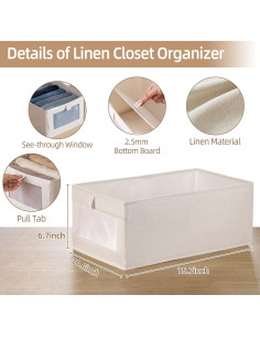 Cestas de Almacenamiento de Lino Pradnel 4 Piezas con Ventana 2