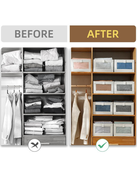 Cestas de Almacenamiento de Lino Pradnel 4 Piezas con Ventana