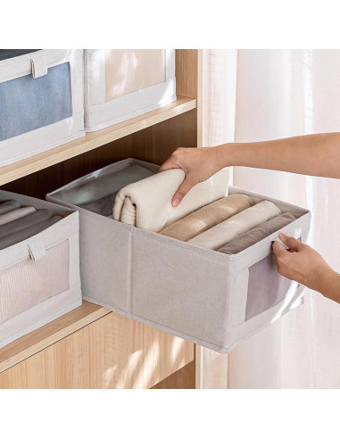 Cestas de Almacenamiento de Lino Pradnel 4 Piezas con Ventana