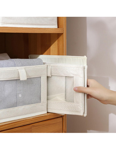 Cestas de Almacenamiento de Lino Pradnel 4 Piezas con Ventana