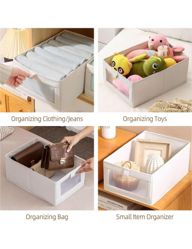 Cestas de Almacenamiento de Lino Pradnel 4 Piezas con Ventana