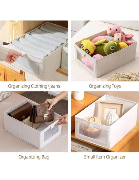 Cestas de Almacenamiento de Lino Pradnel 4 Piezas con Ventana