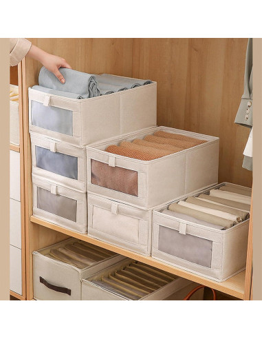 Cestas de Almacenamiento de Lino Pradnel 4 Piezas con Ventana